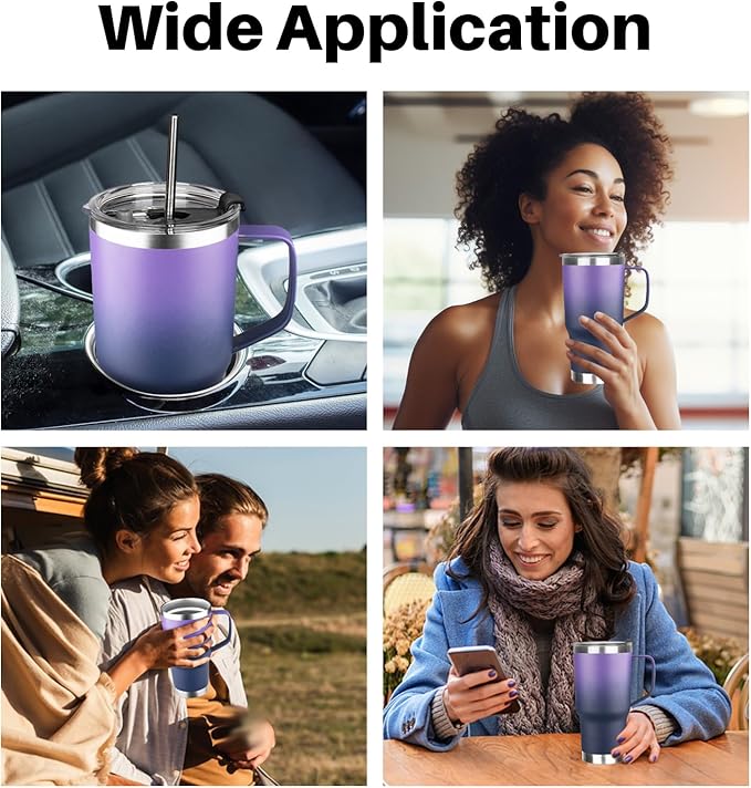 20 oz Tumbler with Handle, Stainless Steel Insulated Tumbler with Lid and Straw, Double Wall Vacuum Insulated Coffee Mug Tumbler,Insulated Coffee Thermal Cup for Cold and Hot(Purple Navy blue)