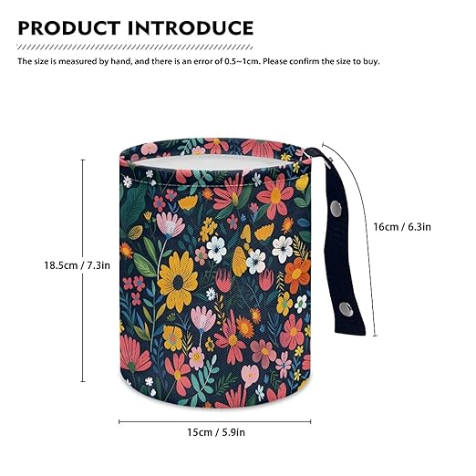 Colorful Flowers Car Garbage Trash Can Collapsible Trash Rubbish Bin Basket Bag Portable Cup Holder Organizer with Strap Universal Storage Bag Box for Front Seat, Back Seat, Floor, Headrest