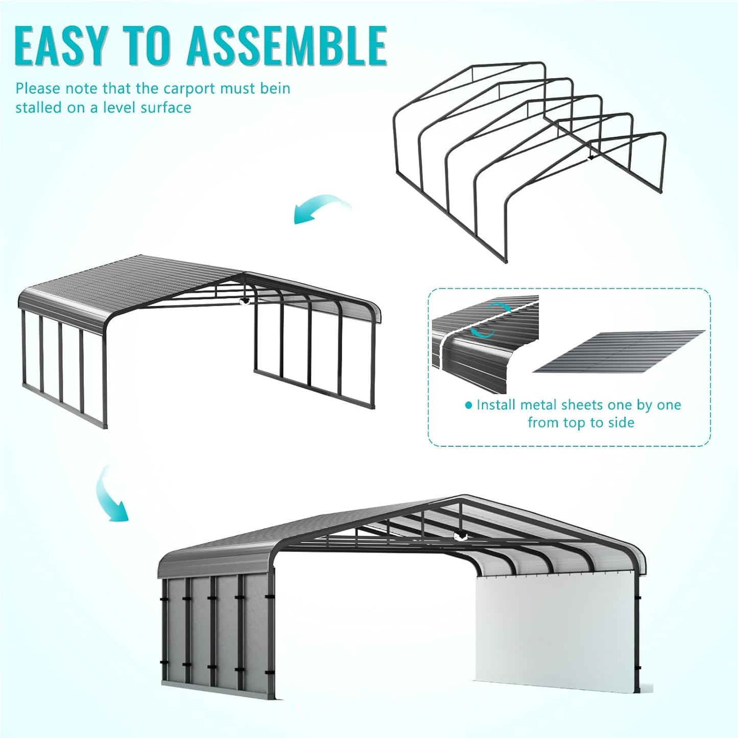Metal Carport,Car Ports 20x20 Heavy Duty Metal for Snow,Car Tent Garage with Galvanized Metal Roof,Outdoor Two Car Carport All Weather