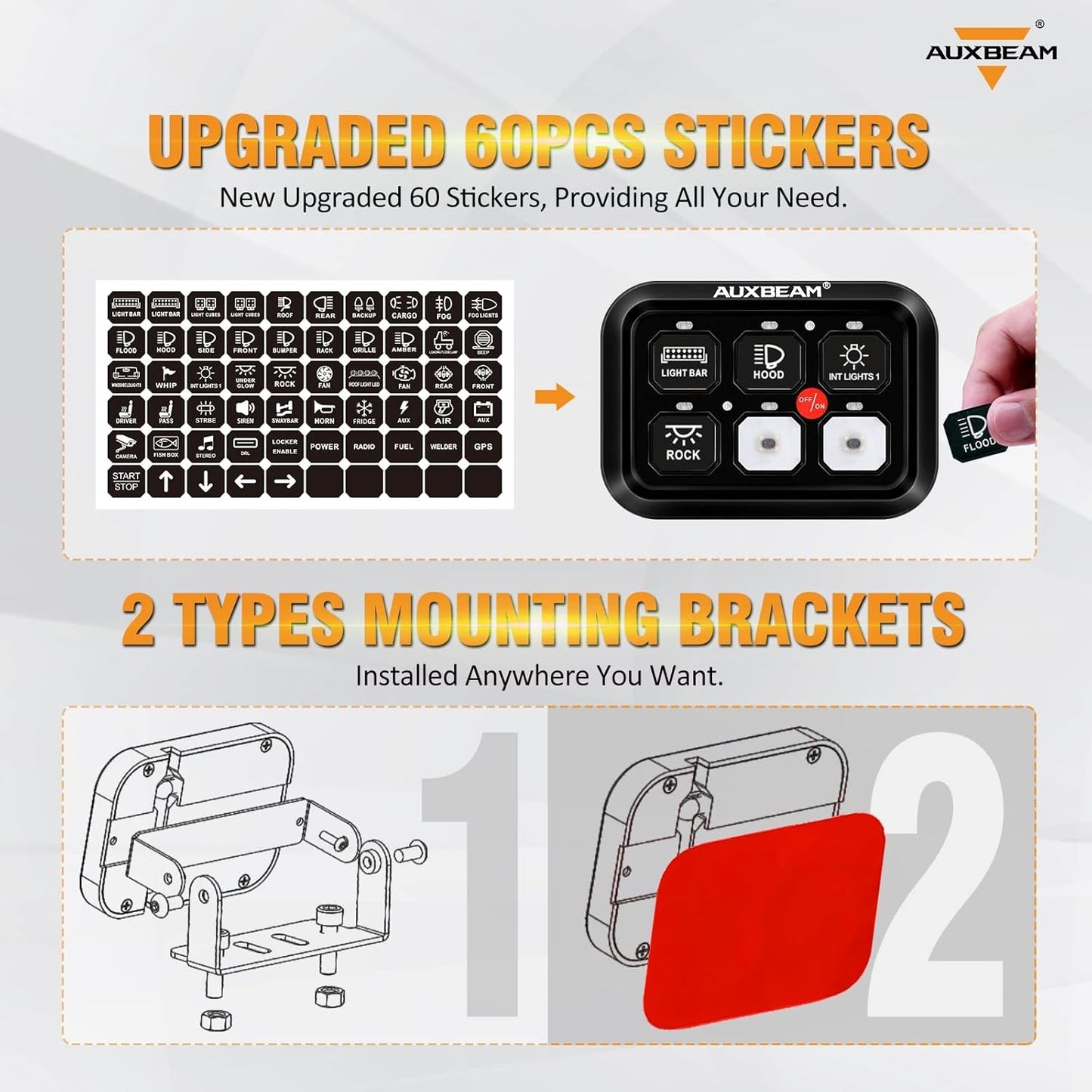 Auxbeam 6 Gang Switch Panel BC60, Universal Circuit Control Relay System Box with Automatic Dimmable On-Off LED Switch Pod Touch Switch Box for Car Pickup Truck UTV ATV Boat, 2 Years Warranty, Blue