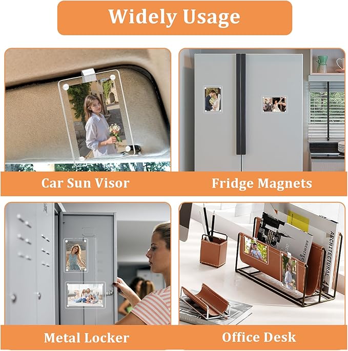 4 Pcs Car Picture Holder,Acrylic Magnetic Personalized Photo Holder,Personalized Picture Frame for Cars, Photo Car Visor Clip,Car Sun Visor Photo Holder