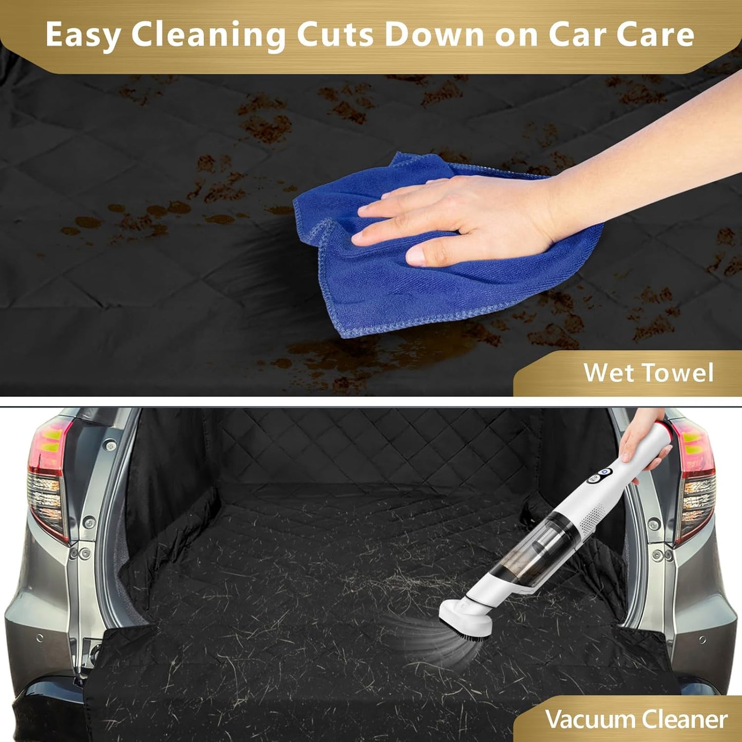 F-color SUV Cargo Liner for Dogs - Waterproof Pet Cargo Liner with Side Flaps, Comfort Dog Cargo Cover with Bumper Flap, Scrachproof Non-Slip Large Size Universal Fit SUVs Sedans Trunks Vans, Black