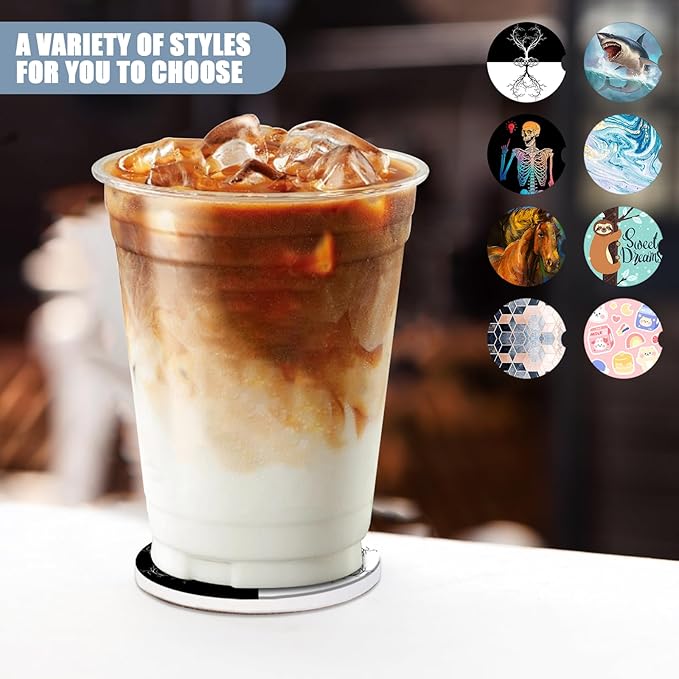 Car Cup Holder Coaster - Yin Yang Tree of Life Absorbent Ceramic Coaster 2 Pack, Car Coasters for Cup Holders, Fashion Car Interior Accessories Drink Coaster for Women & Men