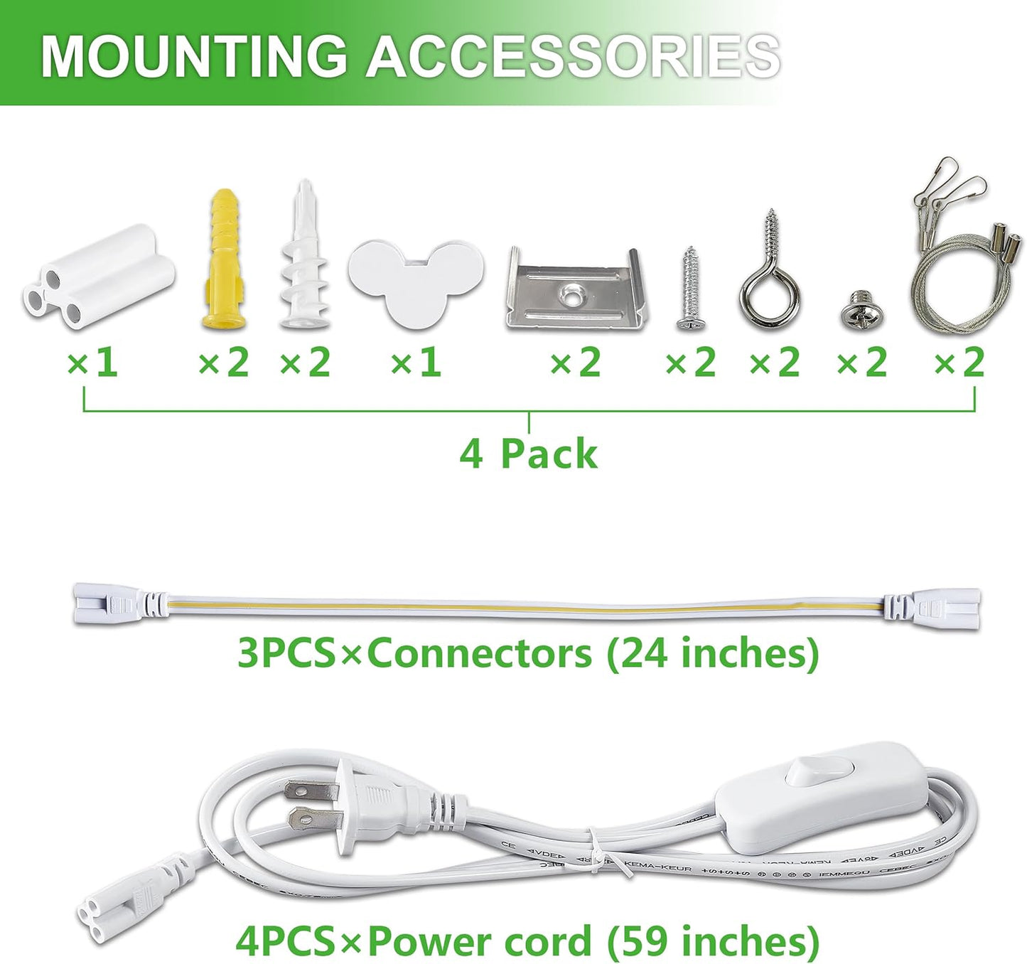 4Pack 4FT LED Shop Light Garage Lights,50W 6000K 7500LM White Light,Hanging/Surface Mount,Plug and Play,Linkable T8 LED Shop Lights,Commercial Bay Lighting for Warehouse Workshop Basement