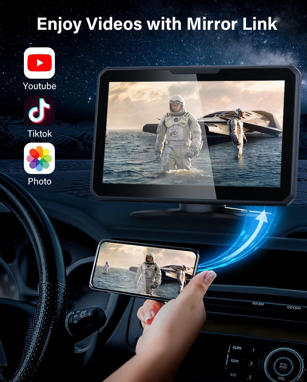 7" HD Apple Carplay Screen for Car,2-in-1 Wireless CarPlay Suitable for Apple CarPlay and Android Auto, Apple CarPlay with GPS Navigation, Voice Control, Mirror Link, Bluetooth for Most Vehicle