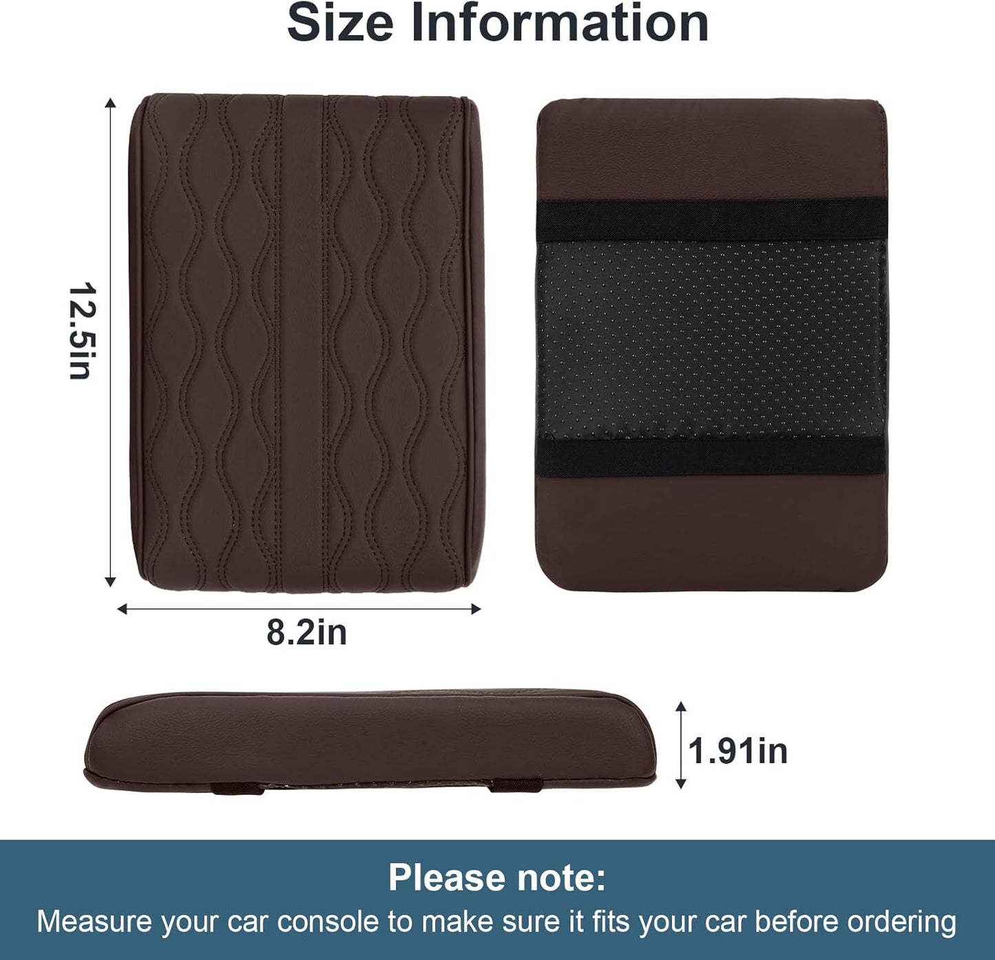 Memory Foam Car Armrest Cushion - Premium Leather Armrest Cover for Car, Comfortable Protection, Universal Fit Center Console Cover for Car, SUV, Sedan, Easy Installation (Brown)