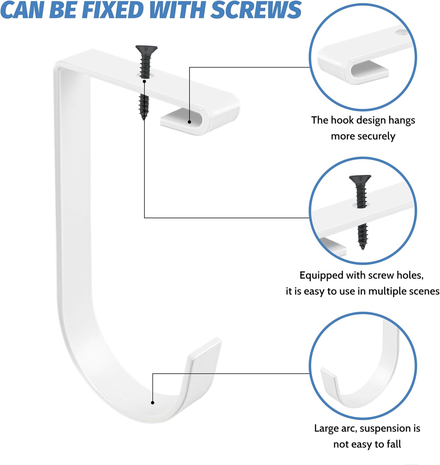 6-Pack Heavy Duty Flat Hook Accessory for Garage Ceiling and Wall Storage, Alloy Steel, White - Suitable for FLEXINOUMTS Racks