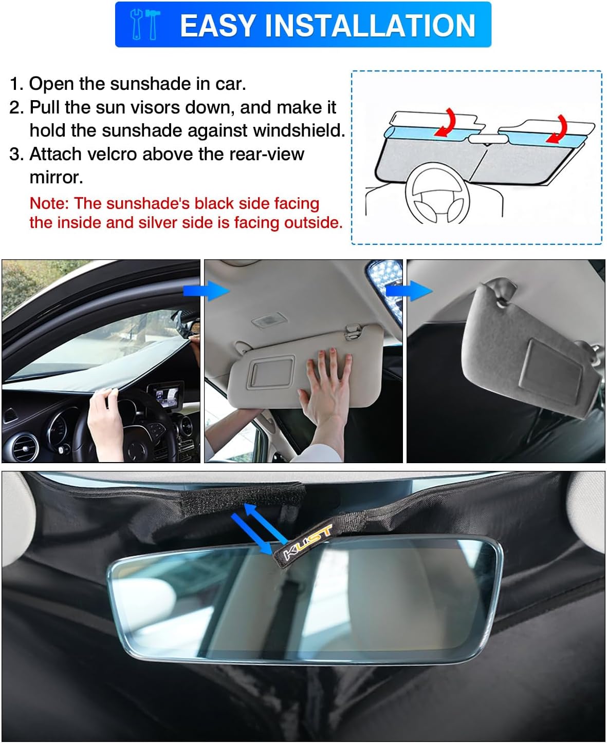 KUST Windshield Sun Shade for Cadillac CTS 2014-2019 Window Shade Sun Visor Cover Foldable Blocks UV Rays Keep Your Car Cooler