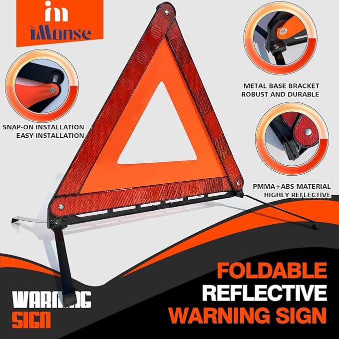 Warning Safety Triangle Kit, Emergency Roadside Warning Reflective Triangle, Foldable with Storage Case for Roadside Breakdowns Emergenc 3 Pack
