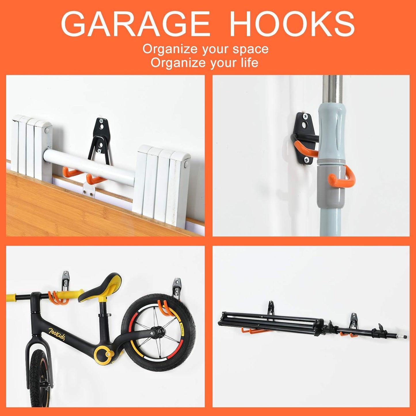 AOBEN Garage Hooks Heavy Duty, Steel Garage Storage Hooks, Utility Tool Hangers and Combinable Wall Mount for Organizing Ladders, Bikes, Hoses, and More Equipment (Large J, 6 Pack)