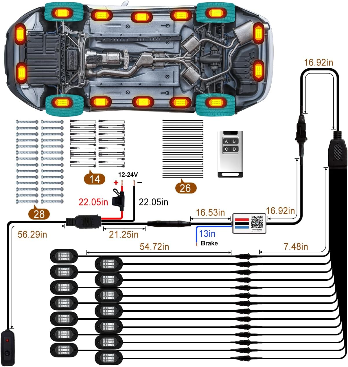 YiLaie RGB LED Rock Lights 14 Pods, 210 LEDs Lights with Phone App/Remote Control & Timing & Music Mode Rock Lights for Trucks, Waterproof Rock Light Kits for ATV RZR UTV SUV Off Road AUTO Motorcycle