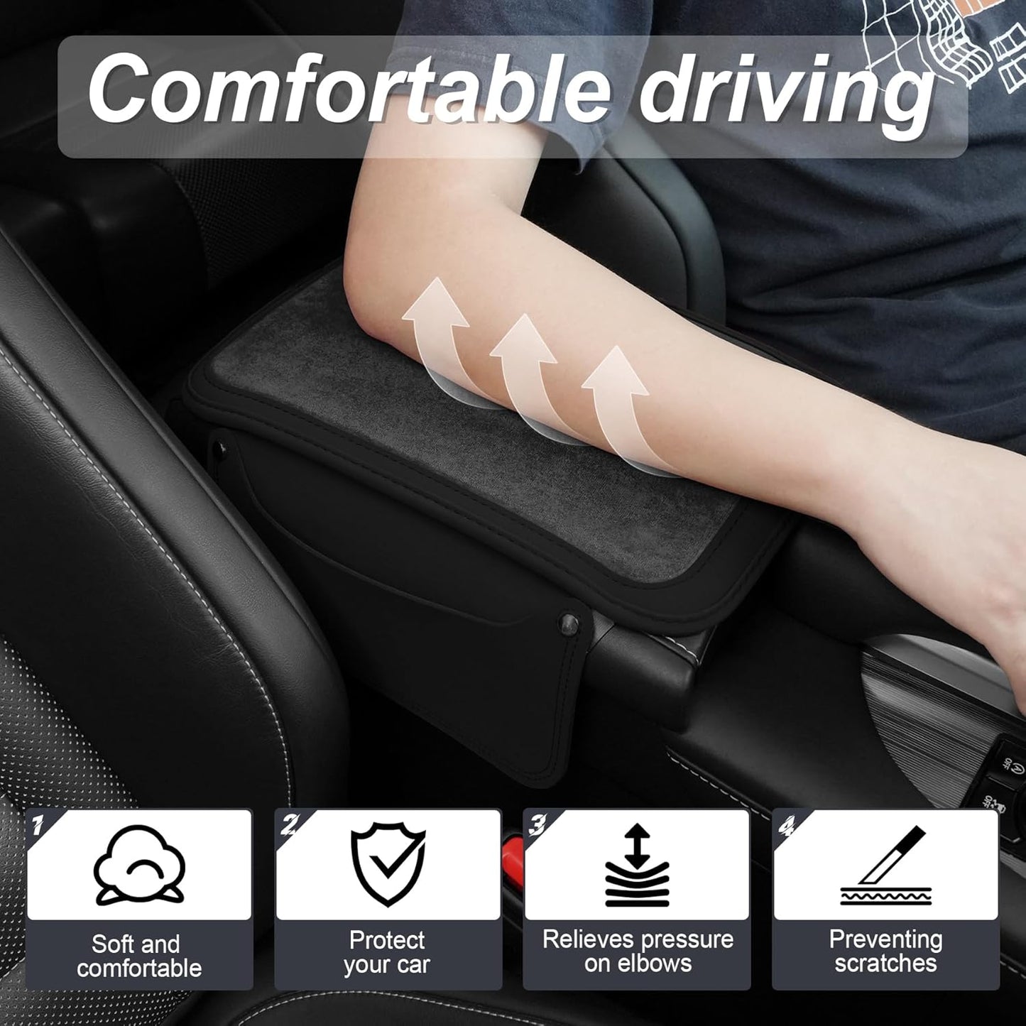 SINGARO Car Leather Center Console Cover with 2 Storage Bags, Universal Furry Fluffy Car Armrest Seat Box Pad, Comfortable Car Interior Accessories, Fits for Most Vehicles (Black)