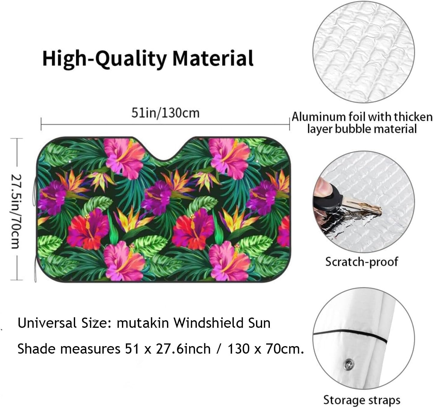 Tropical Flowers Car Windshield Sunshade Front Window Sun Visor Protector Foldable Shield Cover for Truck SUV