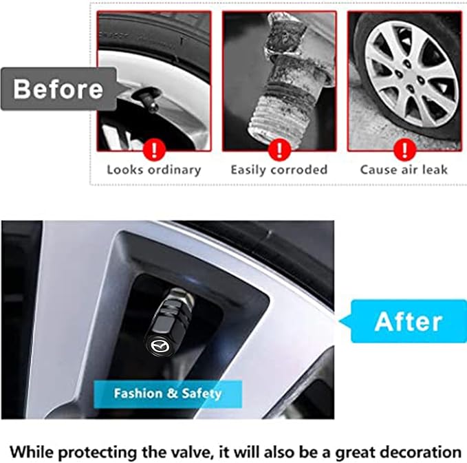 Combo of Car Tire Valve Caps&Car Key Chain Cars Compatible with Mazda M2 M3 M5 M6 MX5 RX7 RX8 A8 CX9 MX6 R3 CX-5 CX-7 CX-8, 4pcs Car Tire Dust Caps& Car Keychain Accessories