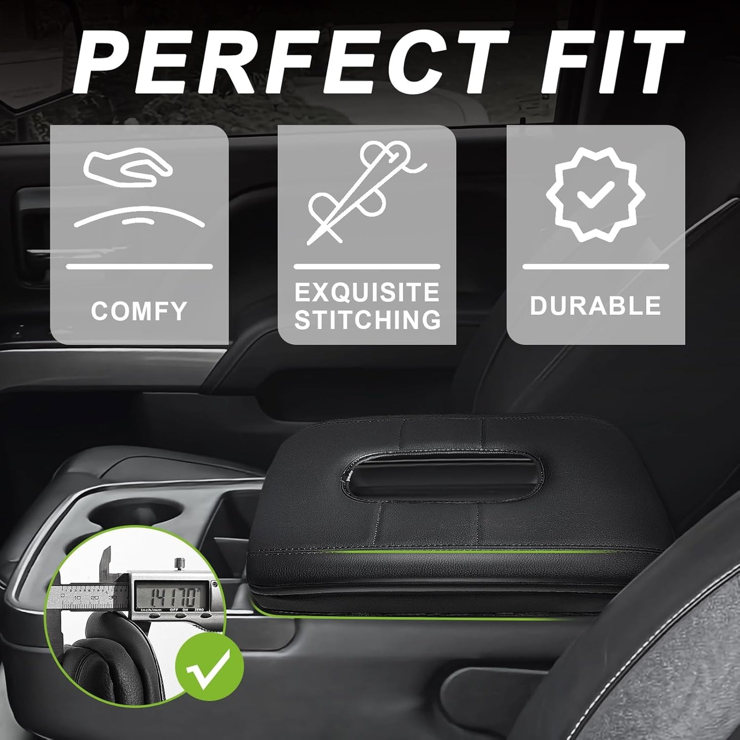 Muslogy Center Console Armrest Cover for Chevy Silverado & GMC Sierra 1500 2500 3500HD 2014-2018 Comfort Armrest Pad Arm Rest Cushion Vegan Leather Protector 1-Inch Extra Thick(Jump Seat ONLY)