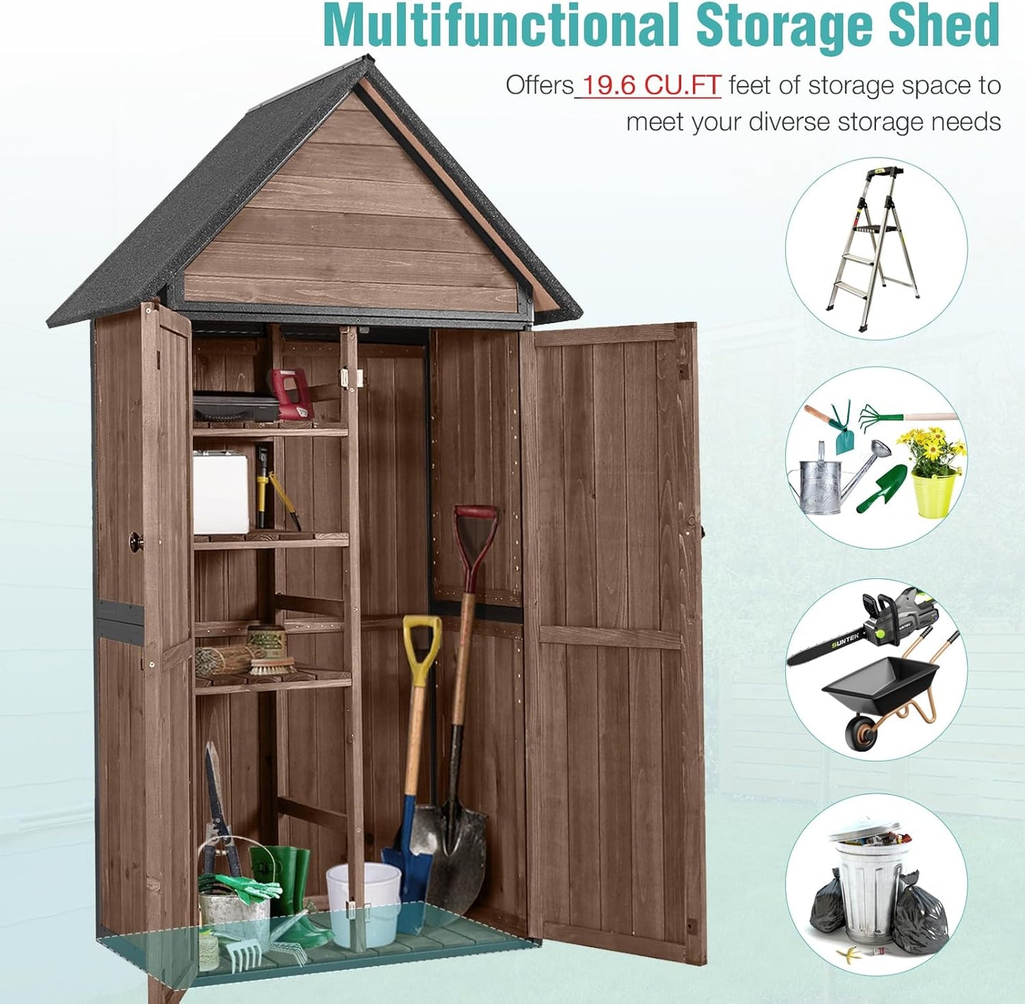 Sheds Outdoor Storage,Garden Shed with Metal Frame Structure and Adjustable Shelves,Large Capacity Storage Tool Cabinet Box for Backyard Garden Patio Lawn (Dark Brown)