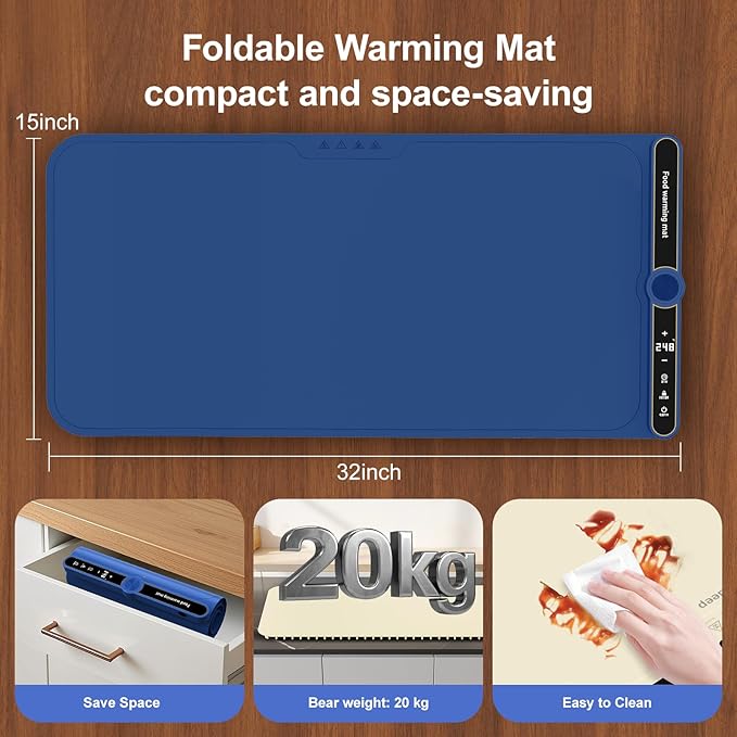 Electric Silicone Food Warmers for Parties Buffet 40”X15” Extra Large Food Warming Mat Keep Food Warm Last 18H Even Heating 104F to 248F with Child Lock Easy Clean/Storage