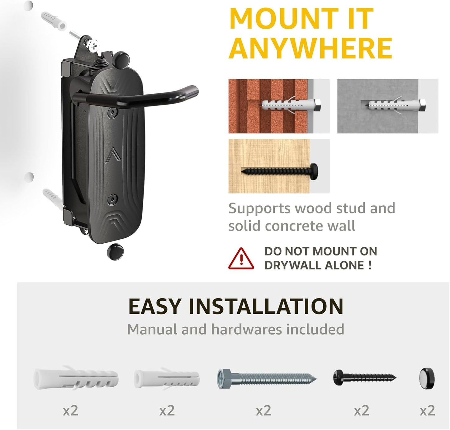 monTEK Swivel Bike Wall Mount, Bike Hangers for Garage, Space-Saving Vertical Bike Rack, Sturdy Bike Storage Rack Holds Up to 66lbs, Easy to Install, Black