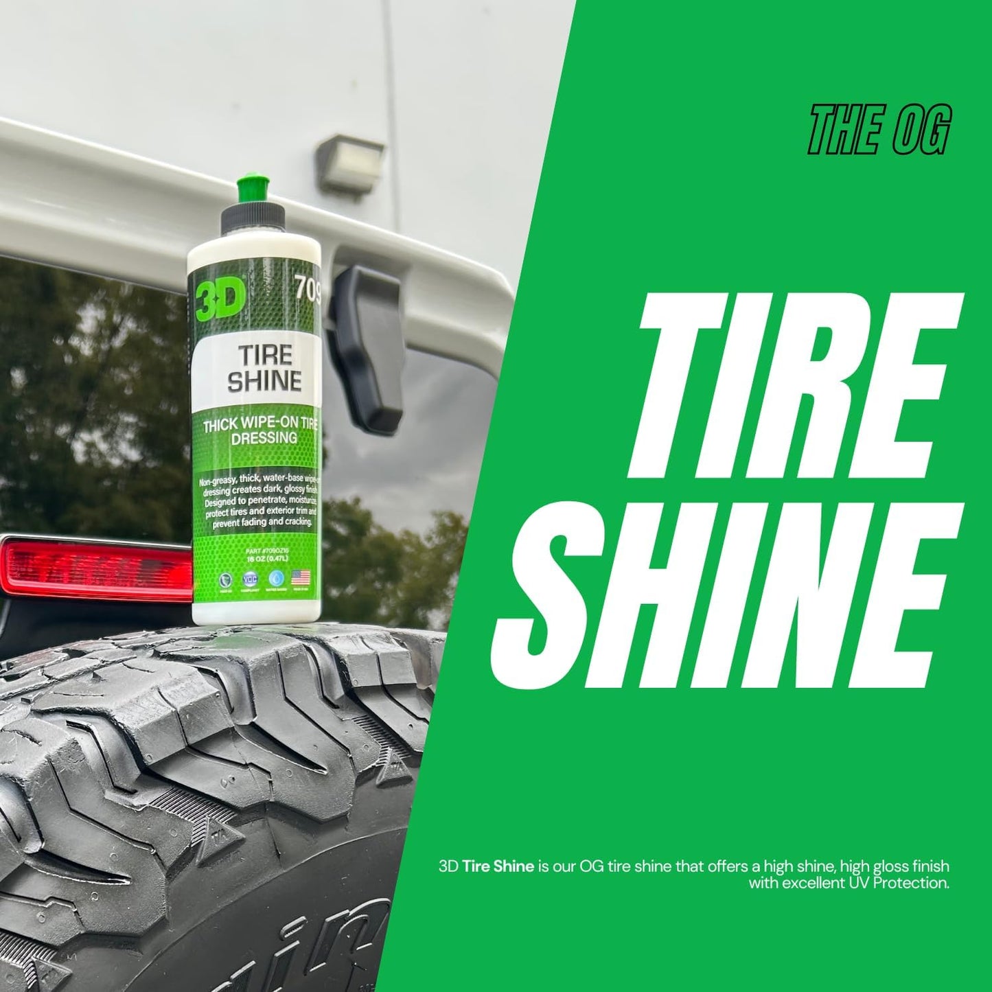 3D Tire Shine Gel – Water-Based, High Gloss Tire Dressing | Non-Greasy, Long Lasting Finish for Rubber, Trim & Vinyl | Easy Gel Application | Car Detailing |16 oz