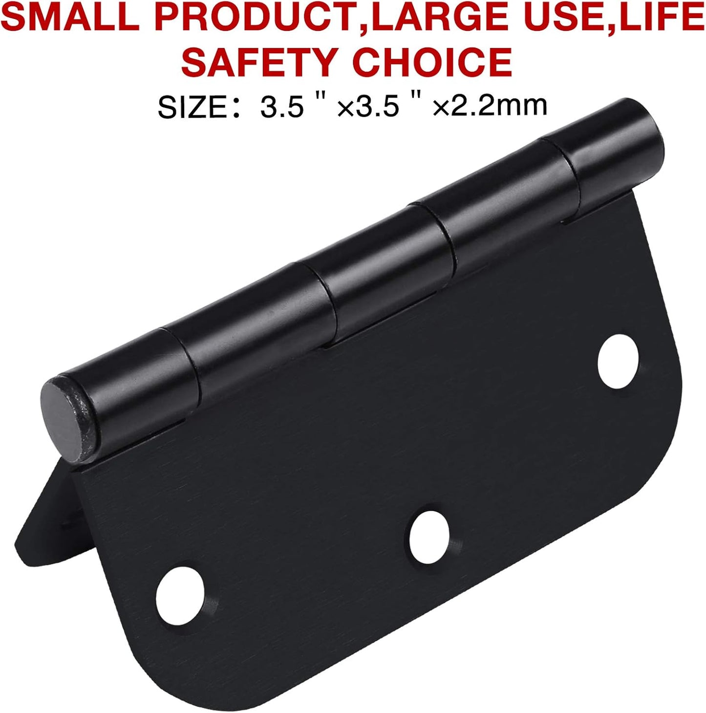 3 Pack Interior Matte Black Door Hinges Rounded 3.5 Inch x 3 1/2" Indoor Heavy Duty Metal Hardware Kits 3 ½" 5/8" Radius Office Flat Hinge for Bifold Doors Decorate Master Guest Bedroom Storage Room