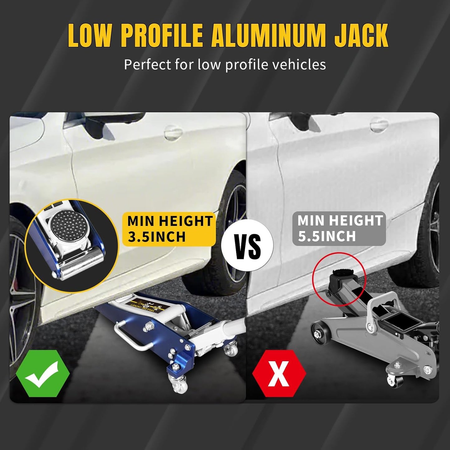 YELLOW JACKET Floor Jack 1.5 Ton Hydraulic Low Profile Aluminum and Steel Car Jack Lightweight Service Jack with Quick Lift Dual Pump, 3300 lbs Capacity