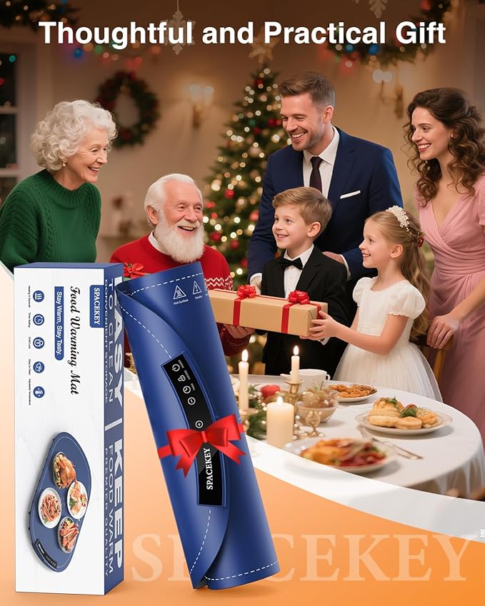 Warming Mat for Food - Roll Up Silicone Electric Warming Tray Full Surface Even Heating with 7 Temp Setting, 4 Hours Auto-Off, Raised Feet Protects Countertop, Food Warmers for Parties Buffet