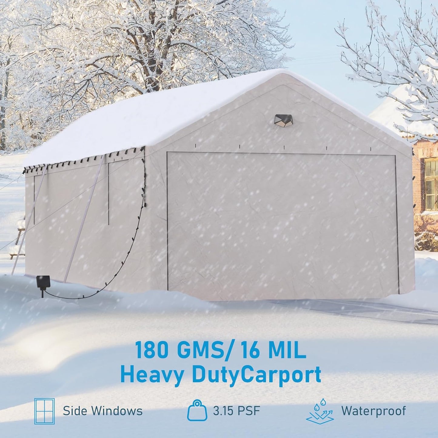 13x25 Carport, Heavy Duty Carport Canopy Garage with Removable Sidewalls and Drive Through Roll Up Zipper Doors, White