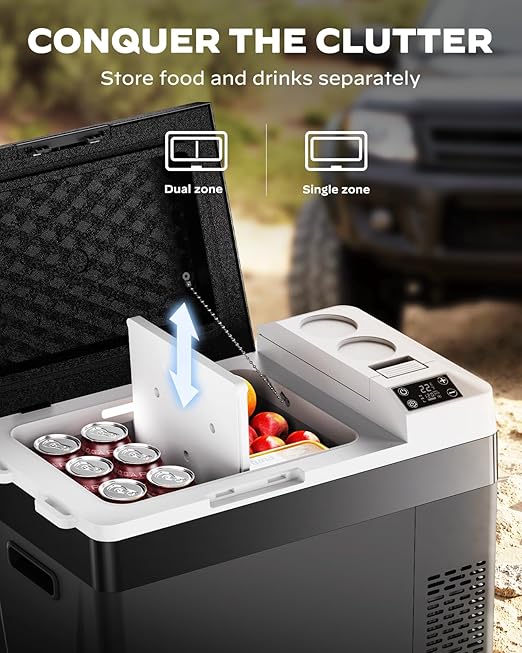 Marsail 12 Volt Car Refrigerator, 32QT Electric Cooler, Portable Car Fridge with Battery Power Option, 12/24V DC and 110-240V AC for Truck, RV, SUV, Travel, Camping, Road Trips -4°F to +68°F
