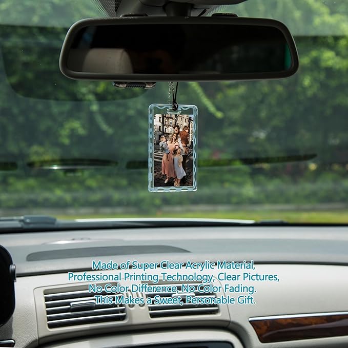 woyuan 3-Pack Acrylic Car Picture Frame, Custom Car Rear View Mirror Hanging Ornament with Photo - Personalized Acrylic Picture