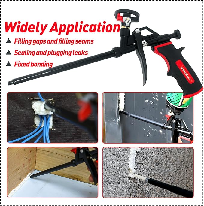 ASNOMY 2 Pack Professional Expanding Foam Spray Gun, (2 x Foam Gun / 8 Nozzle) PU Foam Gun Insulation, Foam Dispensing Gun, for Caulking, Insulating Foam Applicator