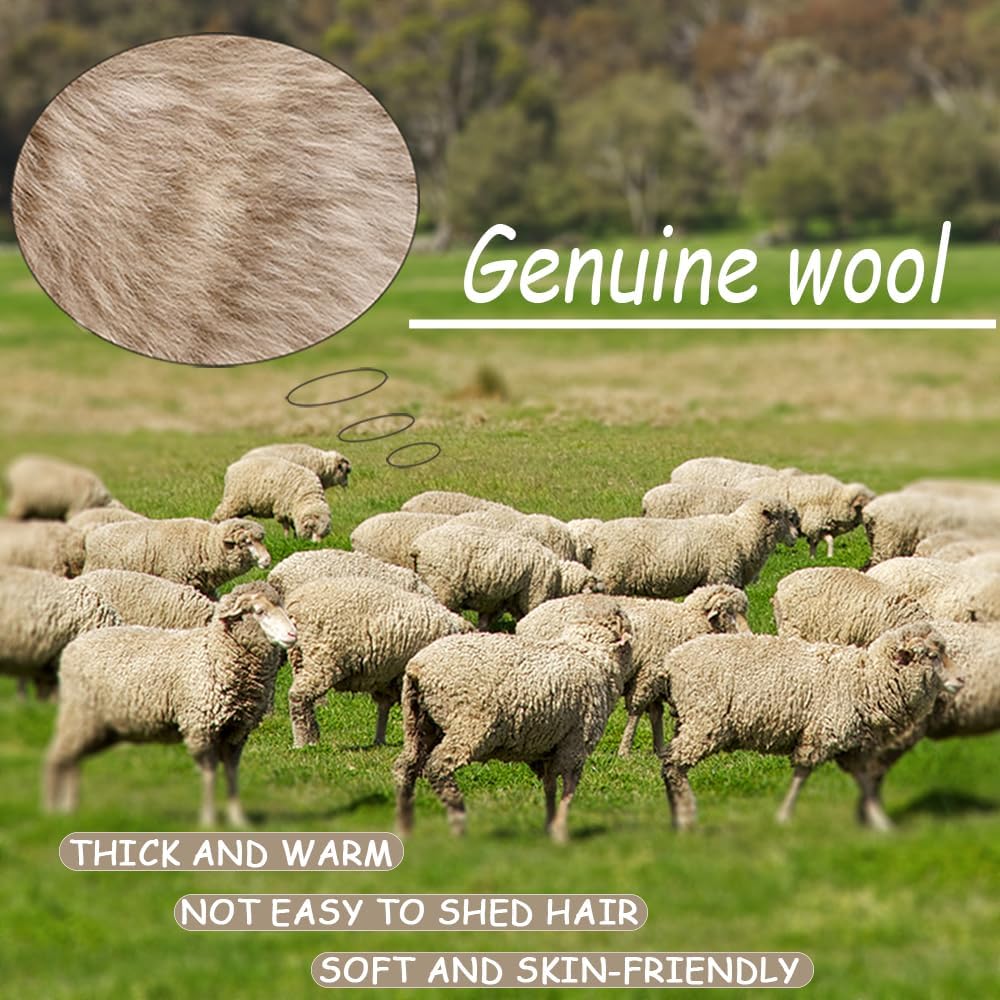 Genuine Wool Car Seat Cushion Comfort Style,Adorable Sheep Shaped Cushion for Car Seats & Chairs Natural Cute Wool Seat Soft Cover Universal Fit (1PC) (Light Brown)