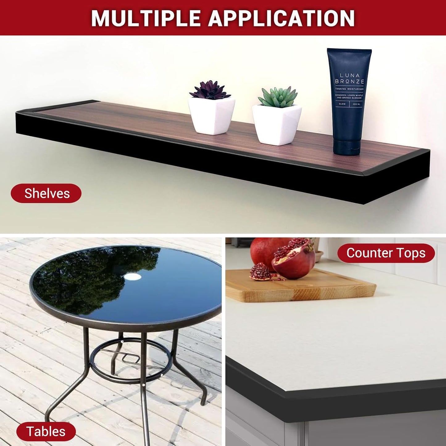 Rubber Edge Trim, Flexible Self-Adhesive U Shaped Peel and Stick Edge Banding, 1-3/8"(35mm) U Channel Edge Protector for Door Sides, Edge Guards for Woods, Furniture, 20Ft, Black Color