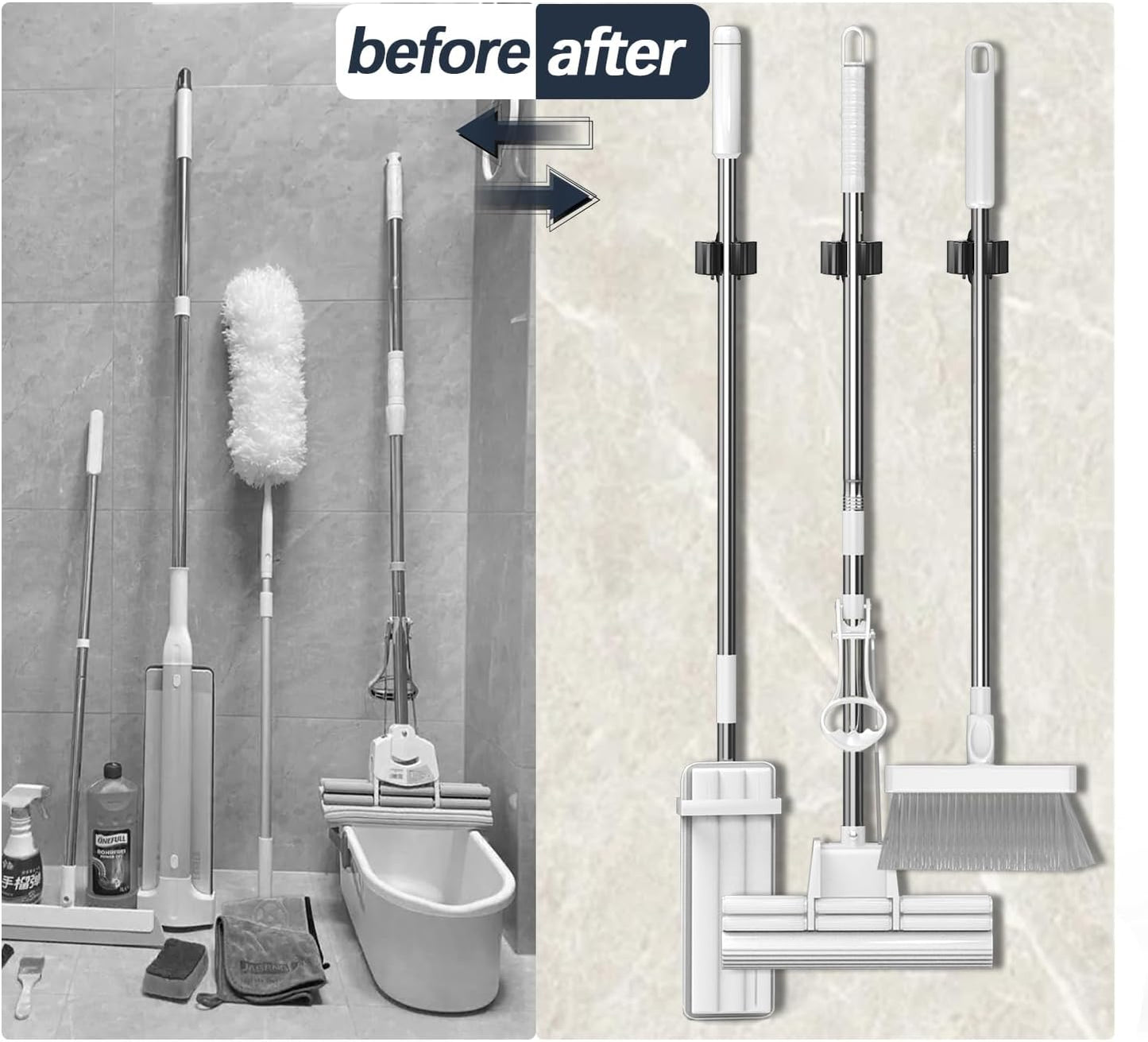 3-H Stainless Steel Broom Holder Wall Mount 30-Pack- Heavy Duty Mop Organizer, Wall Mounted Broom Storage with Secure Mounting for Kitchen Laundry Garage Bathroom (Space Saving)