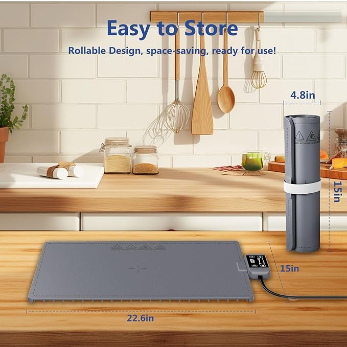 Waterproof Electric Food Warming Mat, Food Grade Silicone Warming Tray with 17 Temp Setting and 6 Hours Timer, Full Surface Heating Mat, Roll Up Food Warmers for Parties Buffet (Dark Gray)