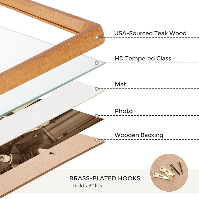 Heimlove 20x30 Picture Frames Natural Teak,Original Wood Hand Make Crafted Poster Frame with Mat to 16x24 Graduation Picture Display,Family Picture,Wedding Picture,Photo,Document Wall Decoration