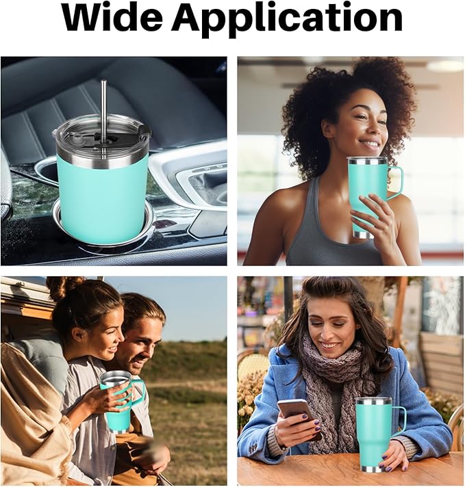 20 oz Tumbler with Handle, Stainless Steel Insulated Tumbler with Lid and Straw, Double Wall Vacuum Insulated Coffee Mug Tumbler, Insulated Coffee Thermal Cup for Cold and Hot (Mint Green)