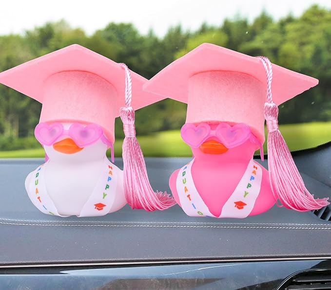 Graduation Rubber Duck Car Ornaments, Duck Car Dashboard Decorations for Graduation Gift with Mini Sunglasses Graduate Hat and Sash