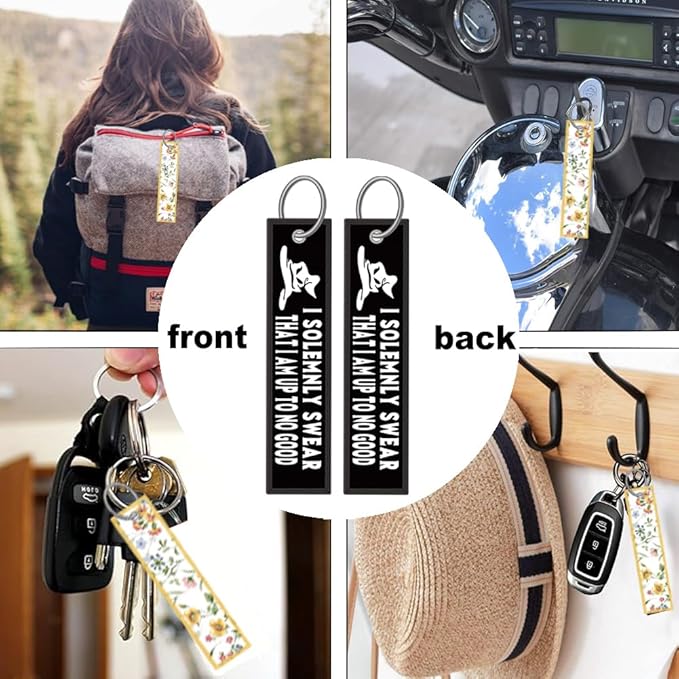 1pcs I Solemnly Swear That I Am Up to No Good License Plate Frame for Women, Funny car Decorative tag Frames Girly, License Plate Cover Holder for Vehicle with Double Sided car Keychain tag