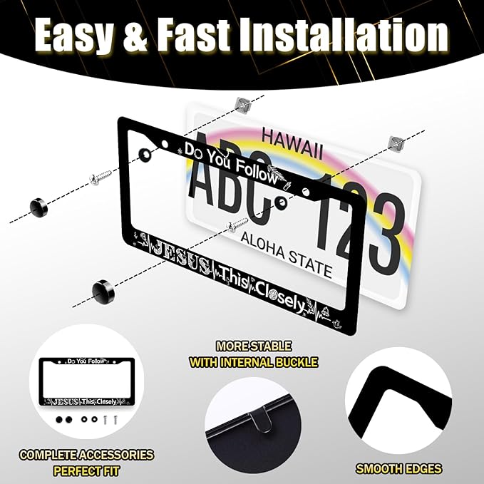 Do You Follow Jesus This Closely License Plate Frame Christian License Plate Black Stainless Steel Funny Accessory Cars Decor 12.2 X 6.2 Inch with 2 Holes and Screws Fits Standard Us Ca Vehicles