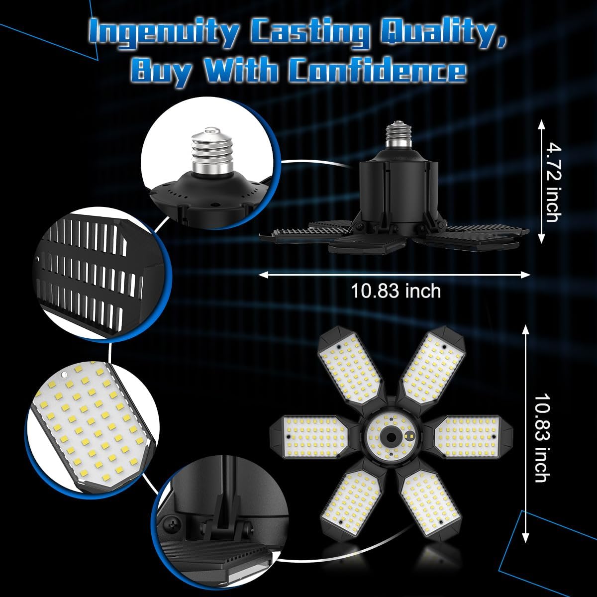 Garage Light - Super Brighter 15000LM Garage Light Bulb 150 Watt Equivalent Screw into E26 Socket w/ 6 Deformable Panels 6500K Led Shop Lights for Base Basement Workshop Warehouse Attic