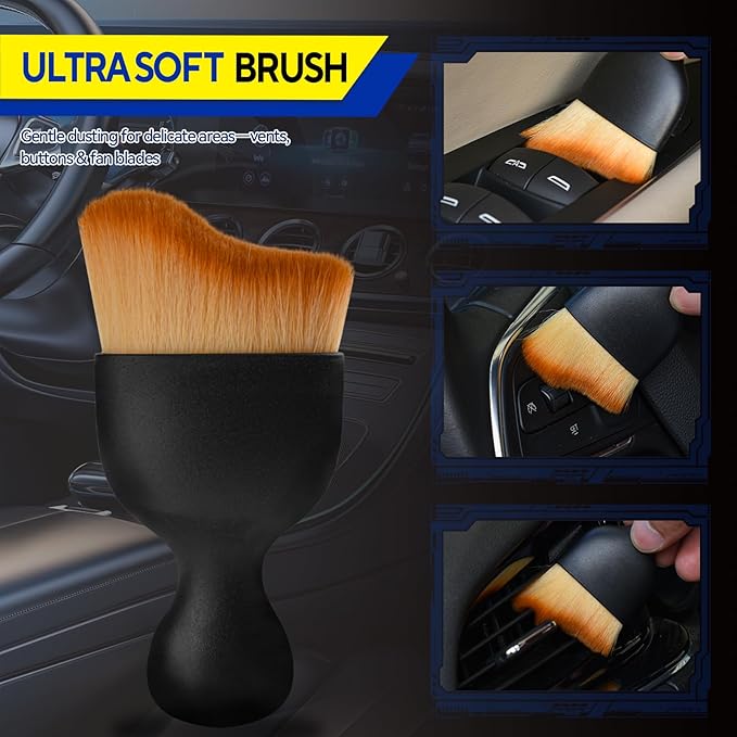 7PCS Car Detailing Brush Kit - Ultra Soft Boars Hair Car Interior Detailing Brushes, Includes 4 Different Brushes, Multi-use for Cleaning Interior or Exterior - Perfect Car Accessory Gift