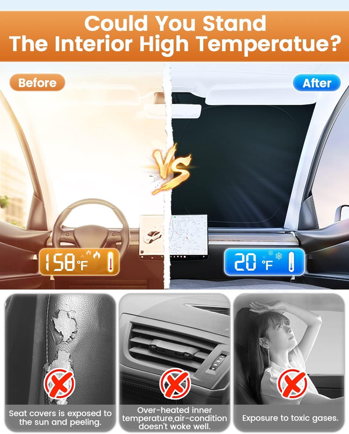 KUST Windshield Sun Shade Custom Fit for Jeep Grand Cherokee L 2021 2022-2024 2025 2026 Sun Shade Front Windshield Sun Visor Foldable Thicker 5-Layer Block Heat and Sun UV Rays