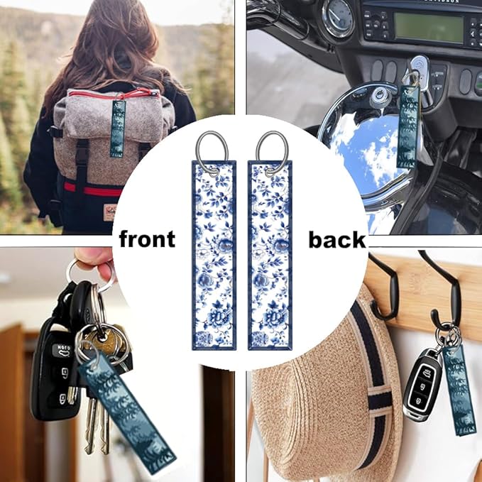 1pcs Blue White Porcelain Floral License Plate Frame for Women, Blue Flowers car Decorative tag Frames Girly, Cute Floral License Plate Cover Holder for Vehicle with Double Sided car Keychain tag