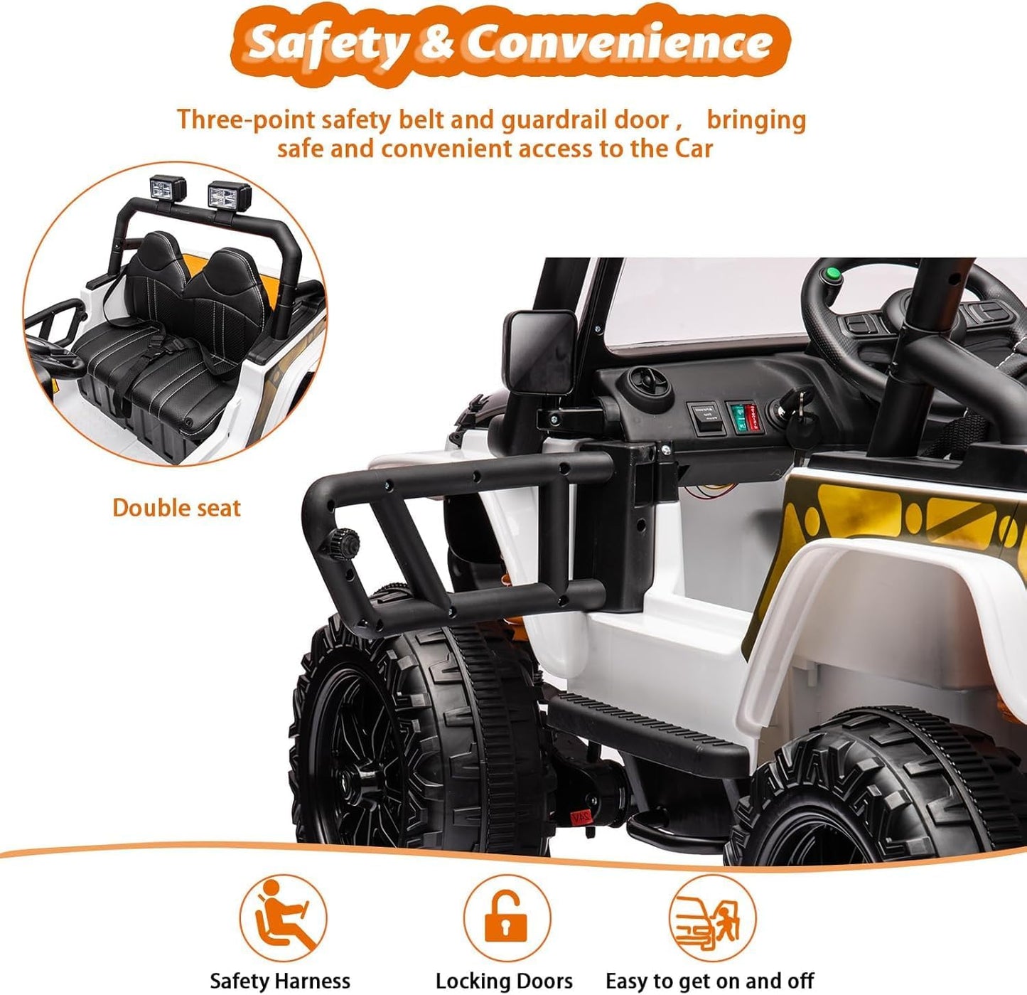 Hetoy 24V 2 Seater Ride On Car for Kids, Electric Truck with Remote Control, Ride on Truck w/ 4-Wheeler Suspension, 4x55W Powerful Engine, 4WD Battery Powered, LED Lights, Soft Braking(Black)