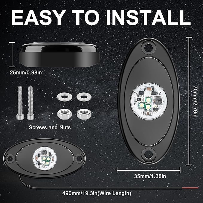 YONEDA White Rock Lights 6000K Ultra Bright LED Neon Underglow Lights IP68 Waterproof for Trucks SUV UTV ATV RZR Car Boats Pickup Motorcycle(4 Pods)