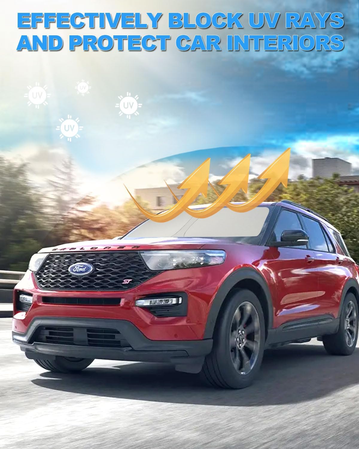 2025 Upgrade Front Windshield Sunshade fit for Ford Explorer 2020-2025 UV Ray Reflector Foldable Car Shade Automotive Windshield Sunshades Ford Explorer Windshield Sun Shade |Keeps Your Vehicle Cool|