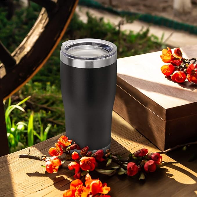DOMICARE 20oz Tumbler with Lid Stainless Steel Tumblers Bulk, Double Wall Vacuum Insulated Coffee Travel Mug Powder Coated Tumbler, 1 Count (Pack of 1) Black