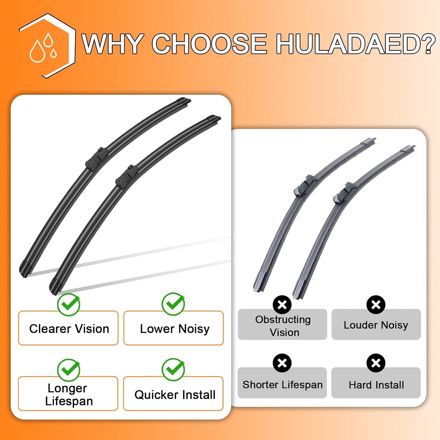 HULADAED® 26''+20''+13'' Windshield Wipers Replacement for BMW X3 2017 2016 2015 2014 2013 2012 2011,Silicone Front Rear Wiper blades for MY Car-All Weather & Quiet(3 PACK)