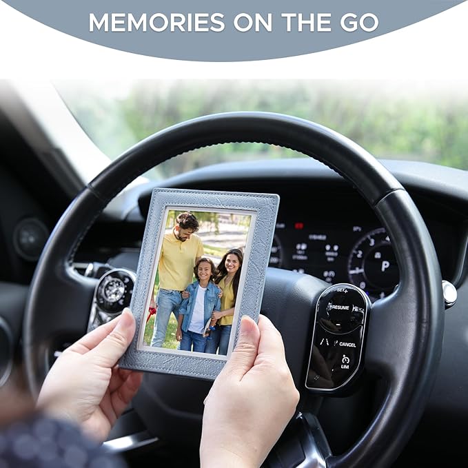KINIVA 2 Pack Car Picture Holder - Magnetic Faux Leather Picture Frame for Safe Driving - Gift for Dad Mom Husband Wife Car Visor Accessories, Car Accessory (Fits 2.5"x3.5" Photos) (Blue)