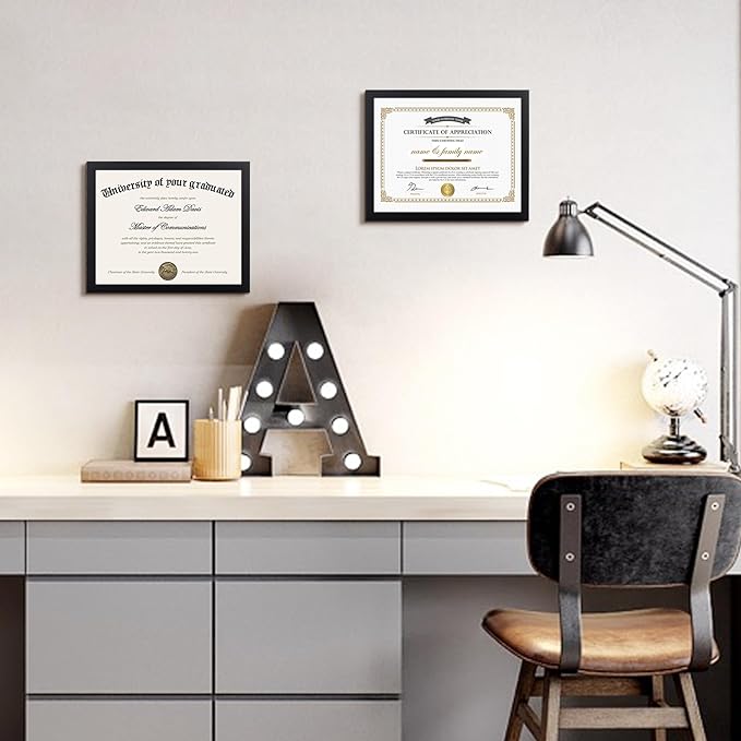 upsimples Certificate Frame with High Definition Glass, 8.5 by 11 Picture Diploma Document Frames for Wall and Tabletop, Black 5 Pack
